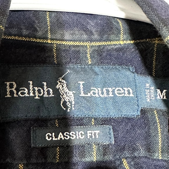 Ralph Lauren Shirt Plaid Button Down Long Sleeve 100% Cotton Navy Blue Medium - 5