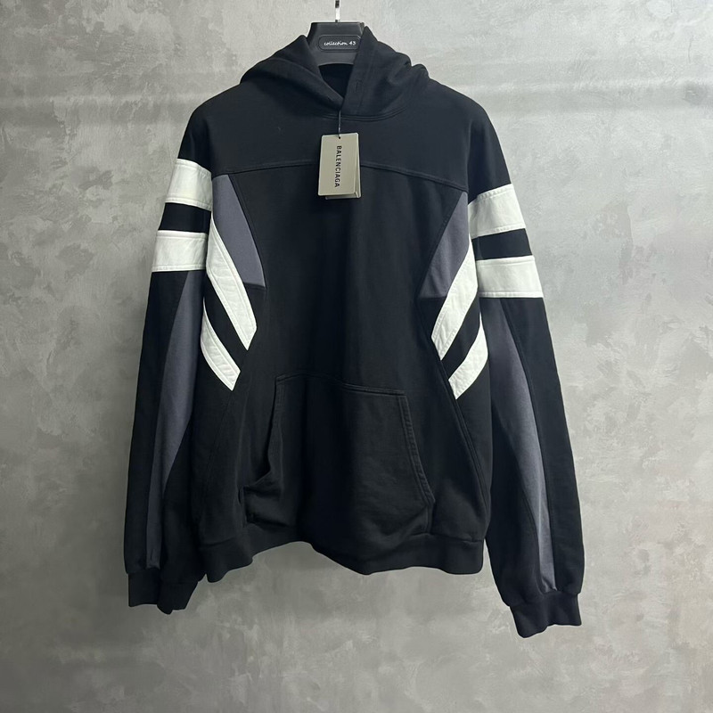 Balenciaga Black Long-Sleeve Hoodie with Logo Patchwork Design - 1