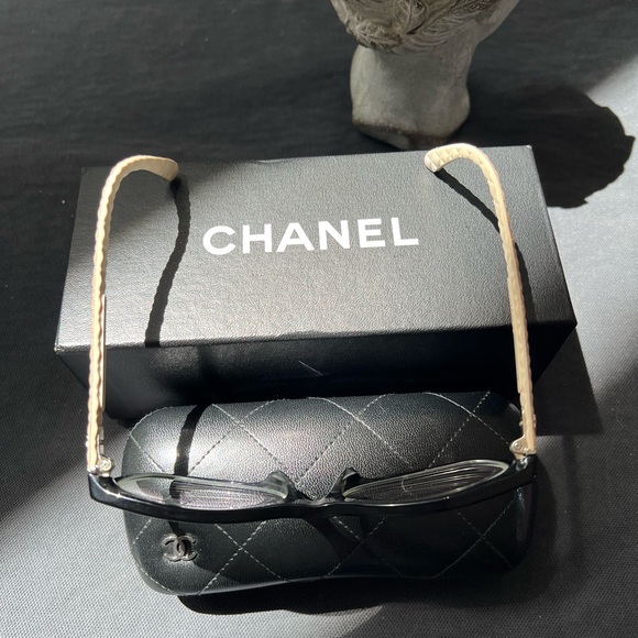 Chanel 3287-Q 817 Eyeglasses Glasses Black Beige Quilted Logo 54-17-140 EUC - 16