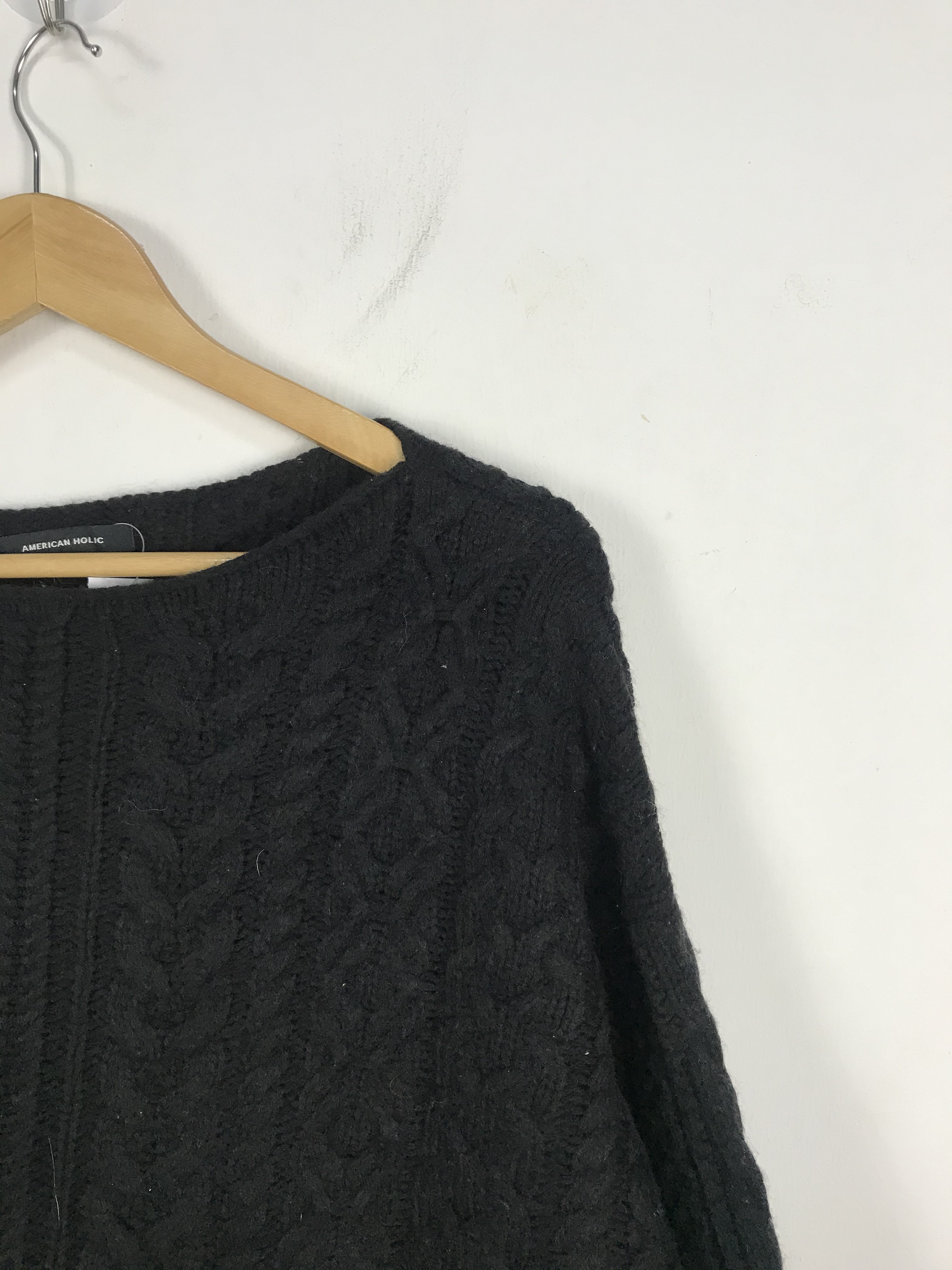 Japanese Brand - American Holic Black Giant Braid Cable Knit Sweater #3034 - 3