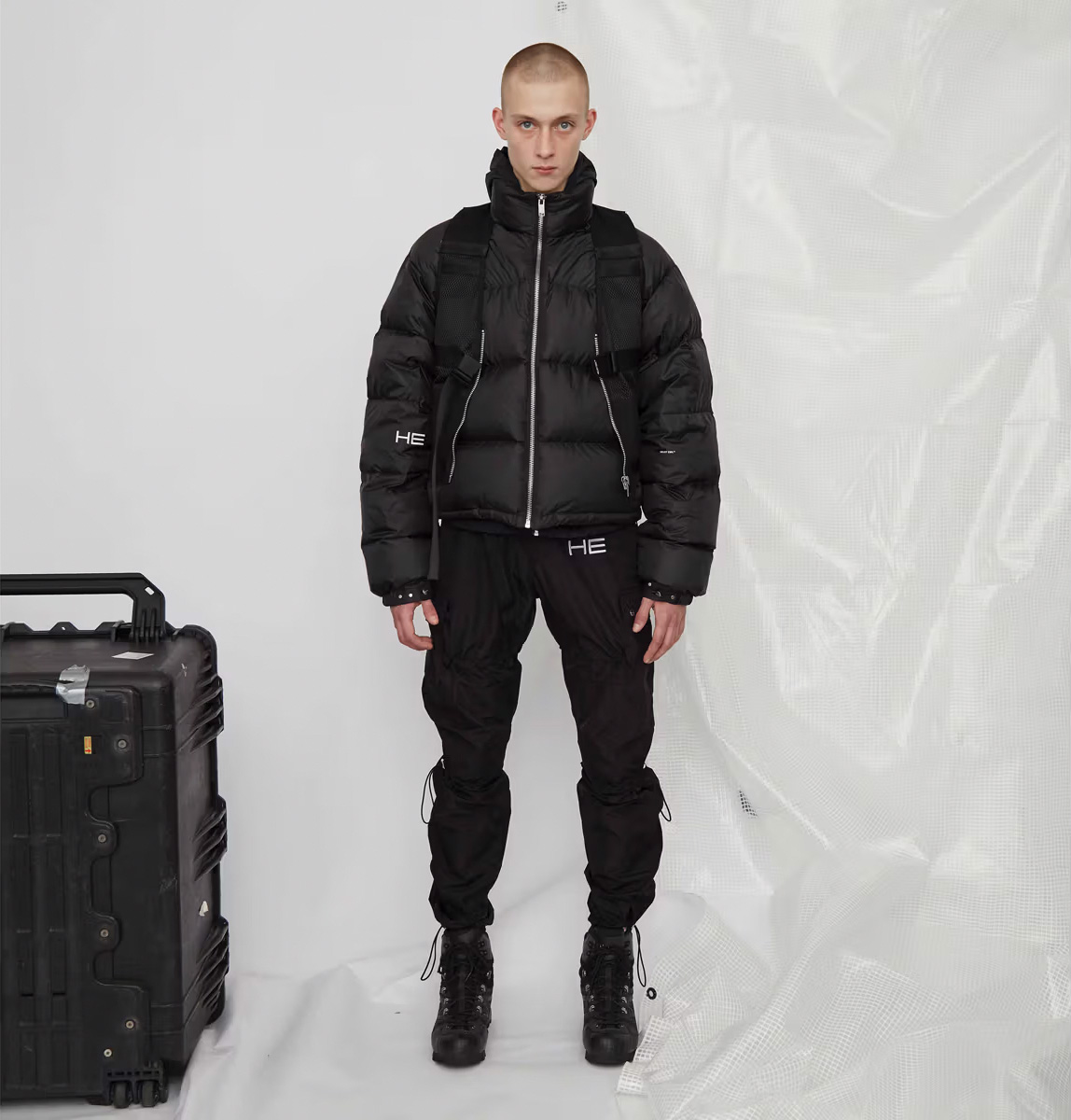 AW18 ‘Intended Consequences’ Black Drawstring Tech Nylon Cargo Trousers - 9