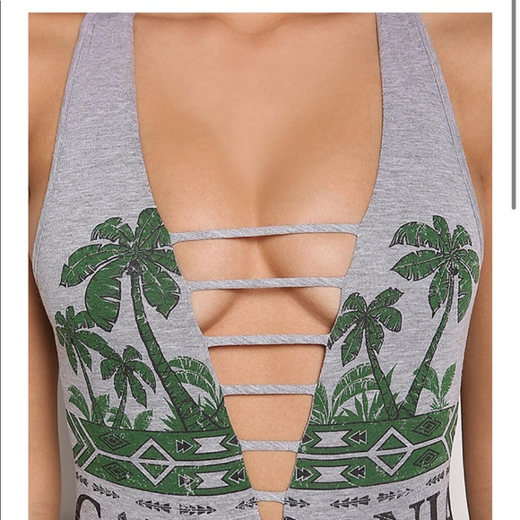 Love Culture - Ladder Front Plunging Cali Graphic Bodysuit - 3