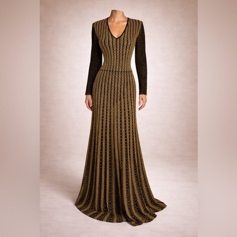 Roberto Cavalli Black and Gold Long Sleeve Dress - 1