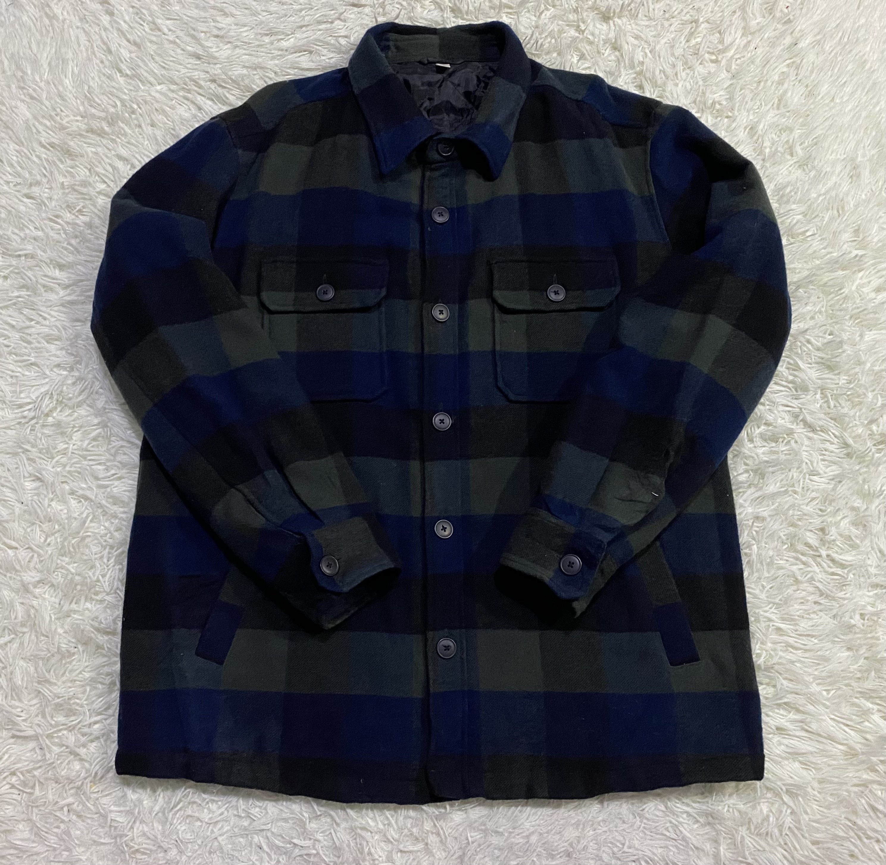 Flannel - Vintage Uniqlo Quilted Wool Blend Checked Flannel - 2