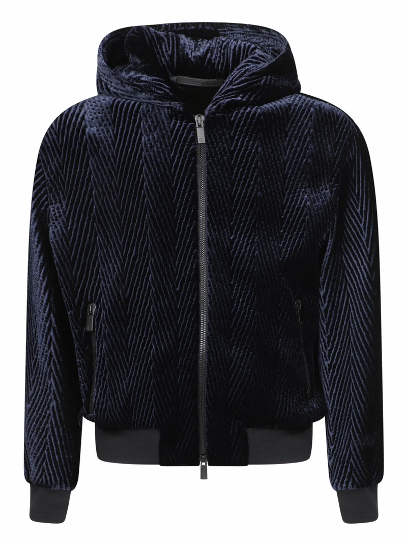 herringbone-pattern hooded jacket - 1