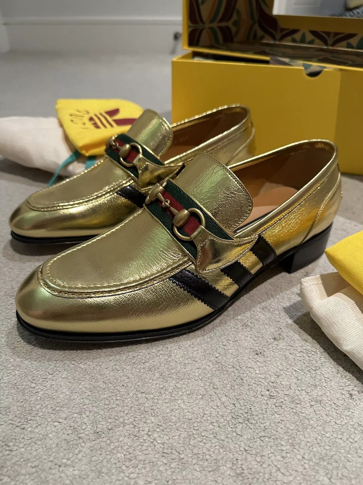 Gucci X Adidas Men’s loafers Quentin Horsebit Calf Leather UK 7.5 Gold - 7