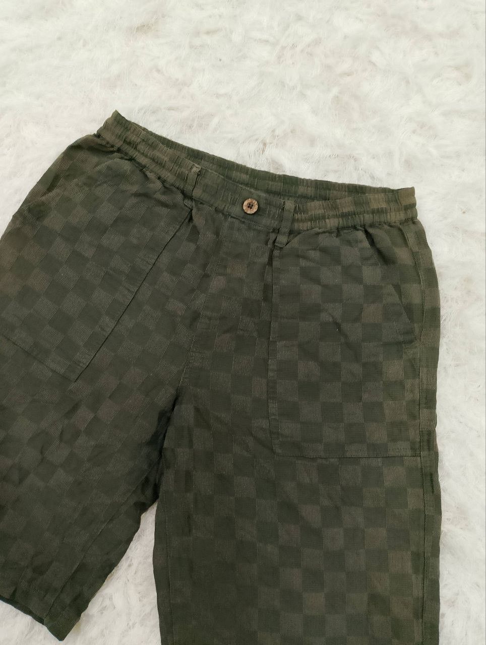 If Six Was Nine - VILLAND Olive Green Checked Relaxed Baker Short Pants - 4