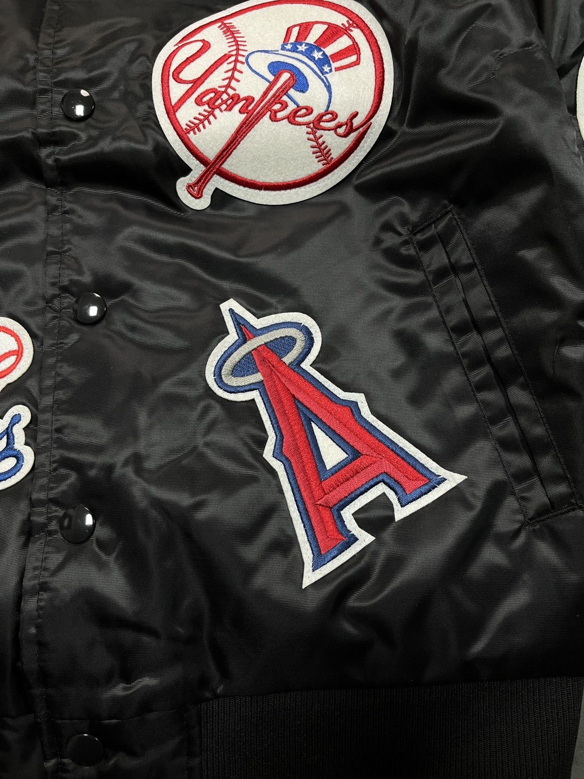 Majestic MLB All Star Logo Patch Black Satin Jacket Large - 5