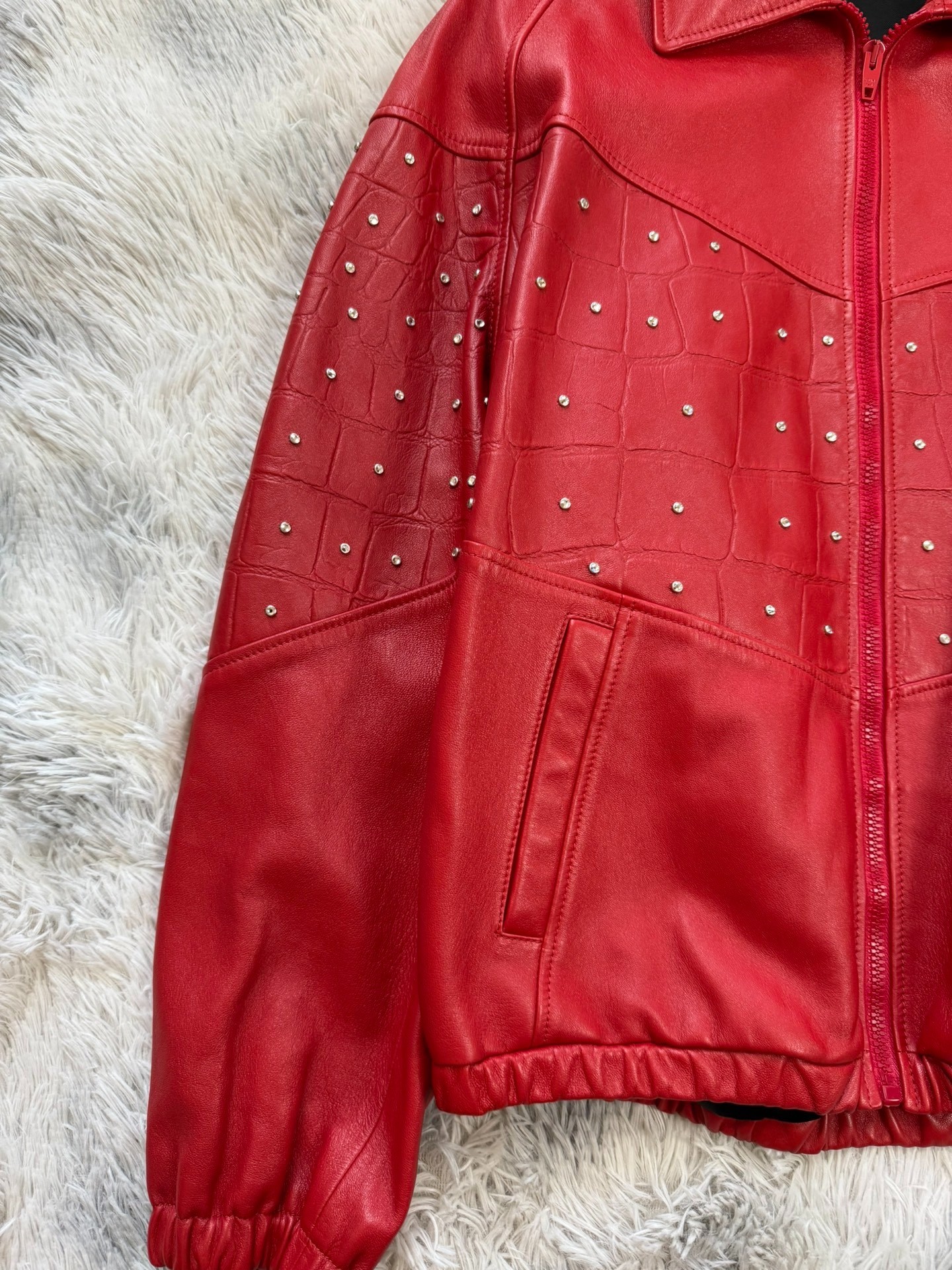 Celine 23ss runway red rhinestone leather jacket - 3