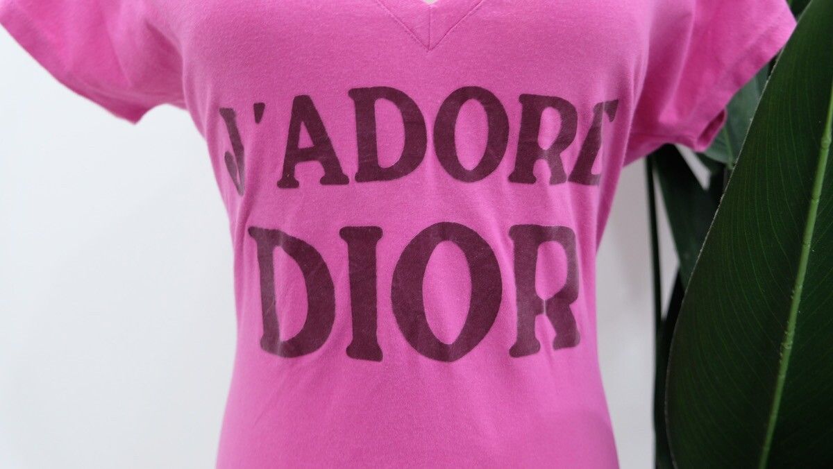 Dior pink & maroon J'adore Dior Logo Print V Neck Top Jadore - 2