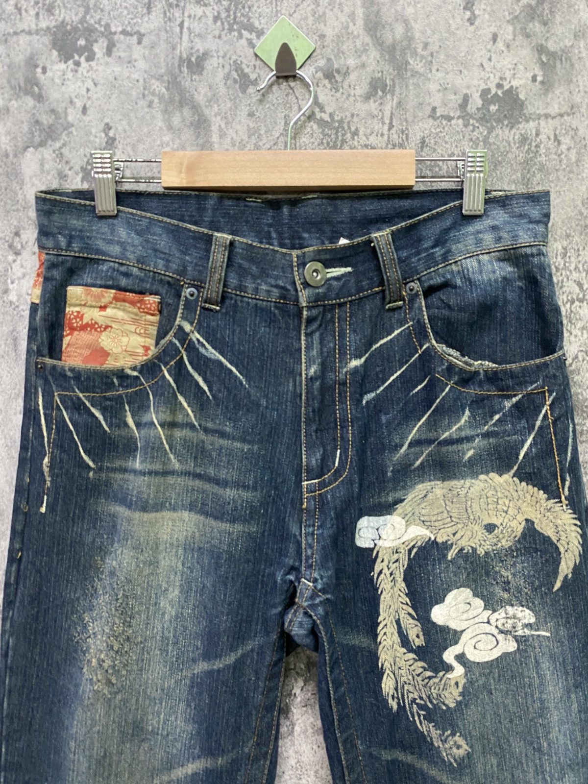 Vintage Japan Traditional Dragon Floral Designer Denim - 3