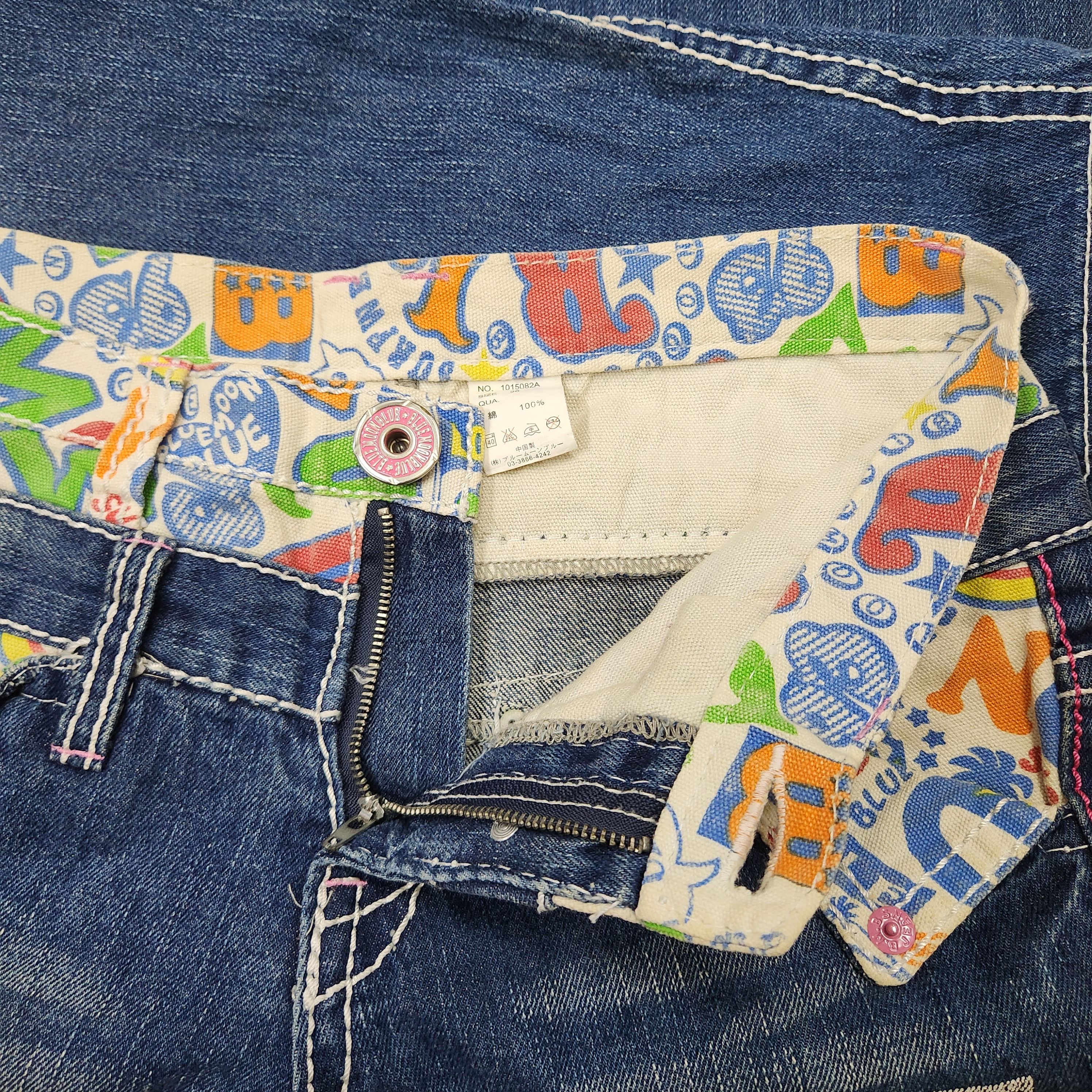 Japanese Brand - Double Waist Colorfull Printed Blue Moon Blue Denim Jeans - 12