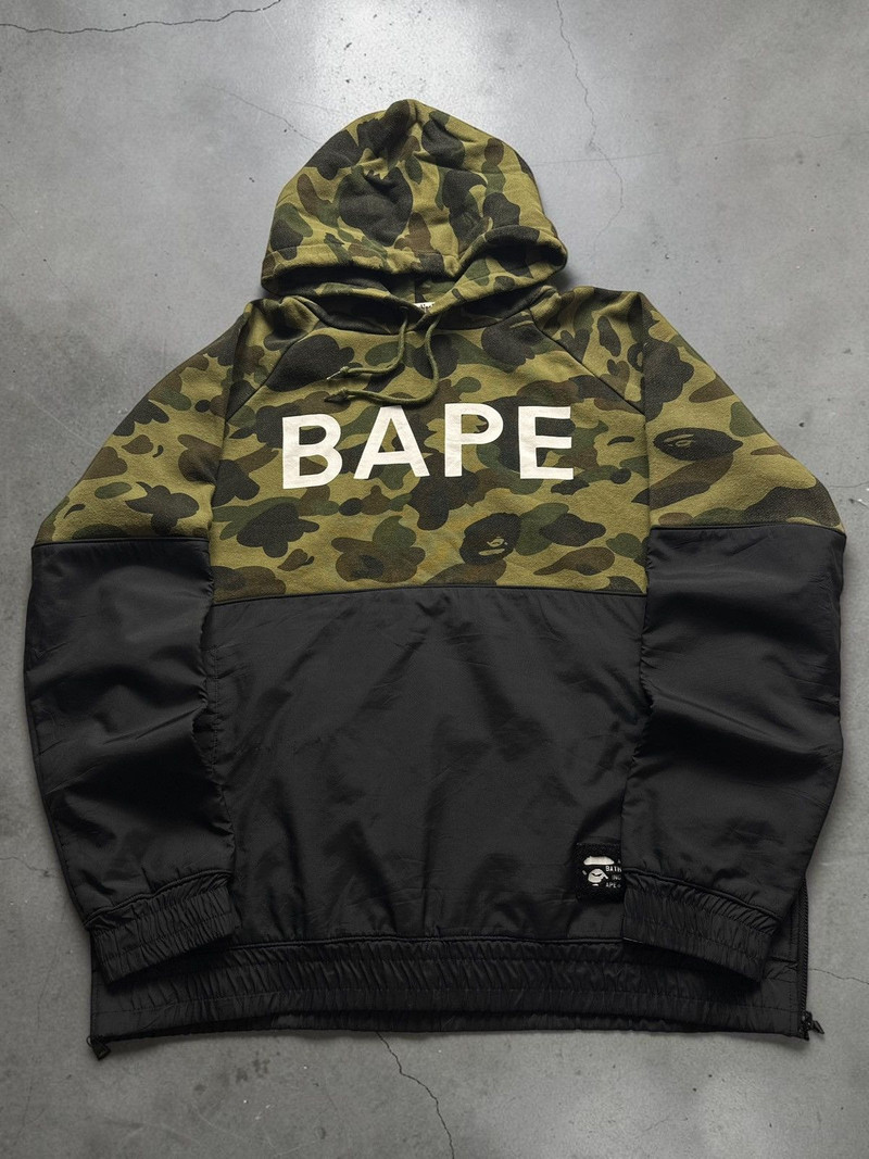 Rare Y2K Bape Camo Nylon Mix Pullover Double Zip Hoodie Logo - 1