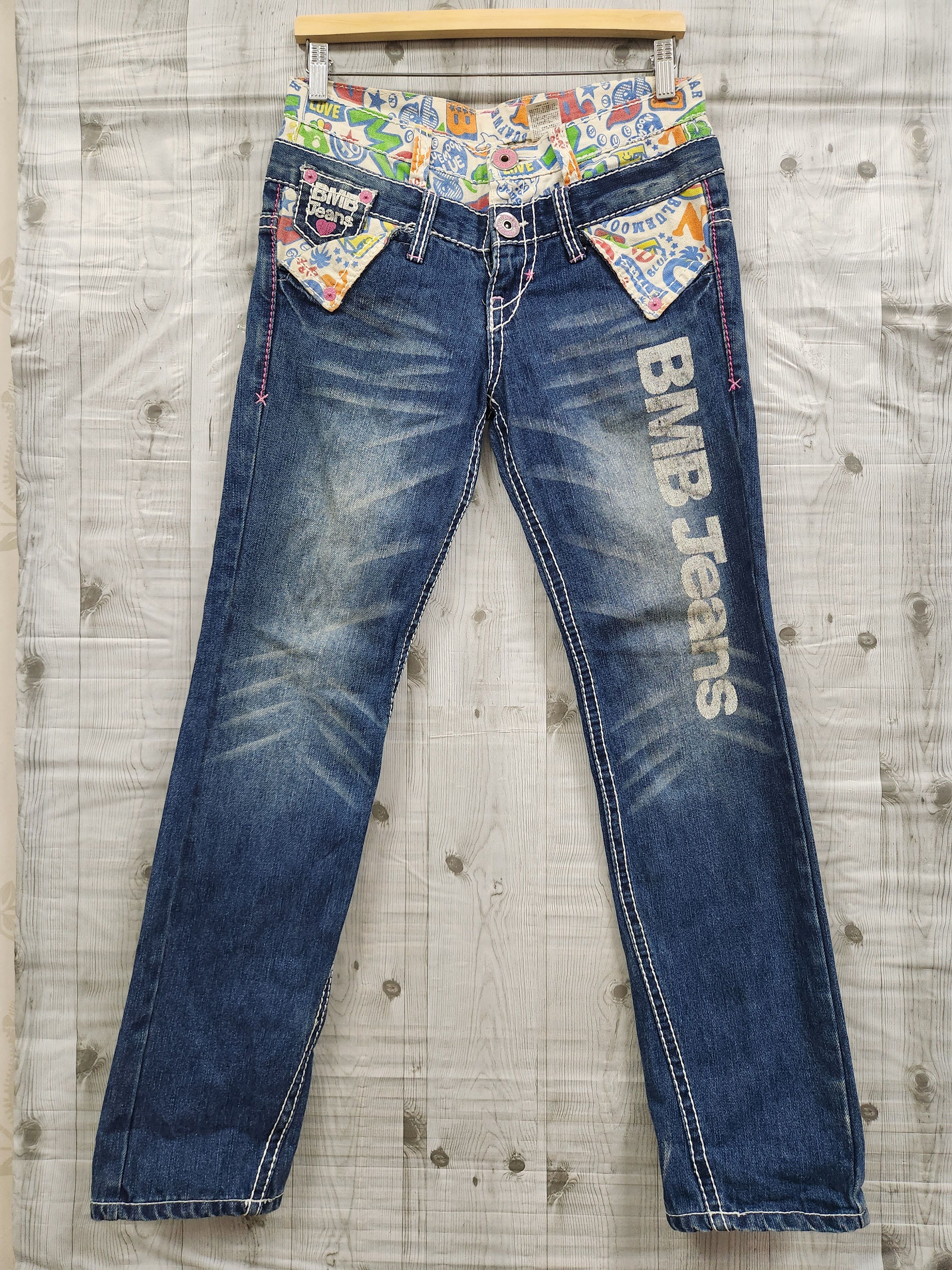 Japanese Brand - Double Waist Colorfull Printed Blue Moon Blue Denim Jeans - 2