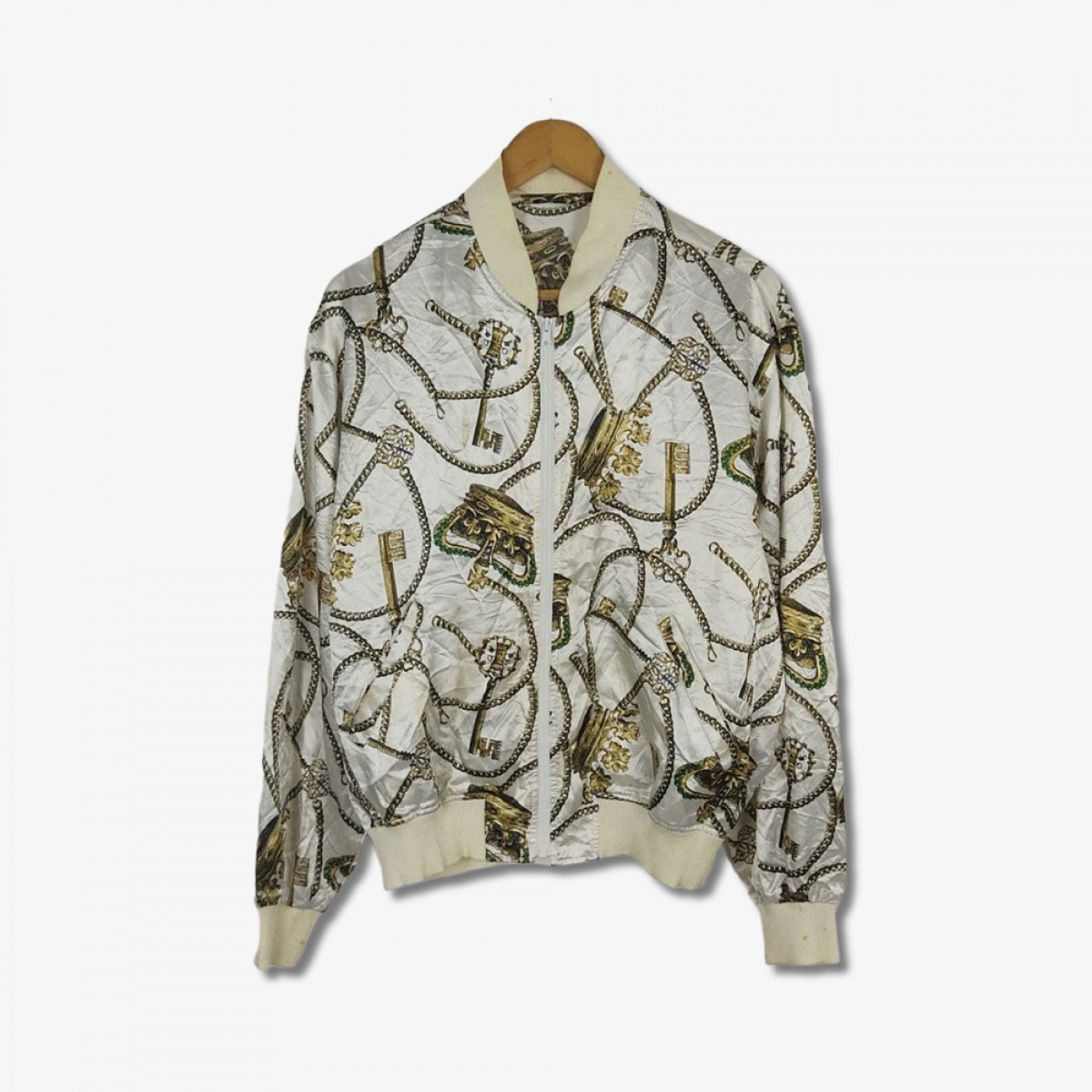 Designer - Vintage Full Printed Cross Crown Satin Silk Jacket - 1