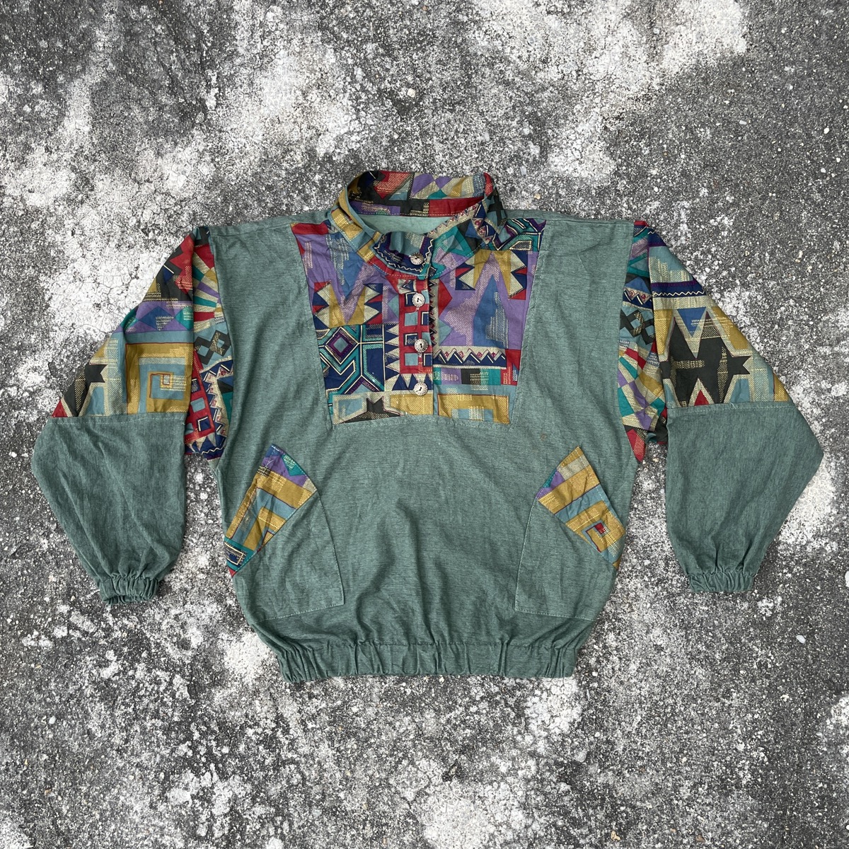 Japanese Brand - Vintage Unbranded Half Button Art Sweatshirts - 1
