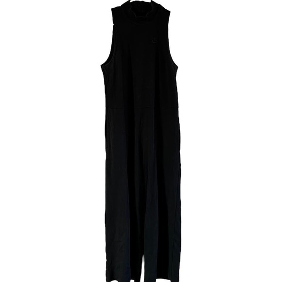 Nike Sportswear Jersey Jumpsuit Crop Wide Leg Mock Neck Embroidered Logo Black S - 2
