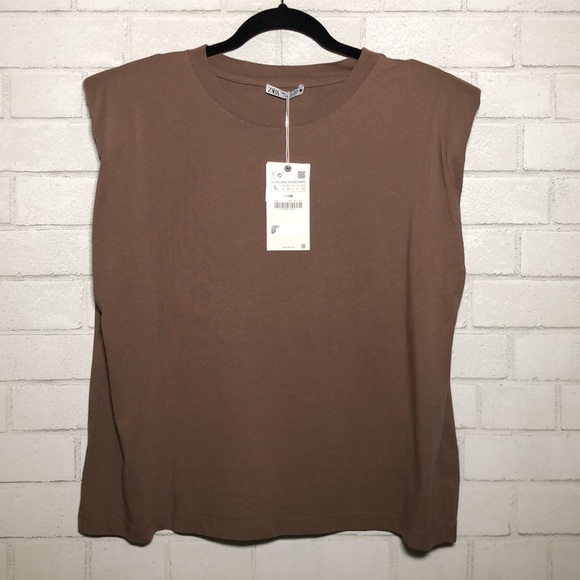 Zara Shoulder Pad T-Shirt in Dark Mink - 5