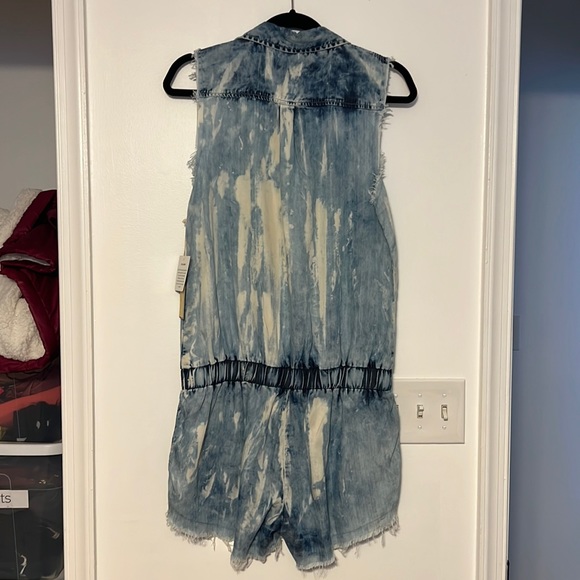 Vintage Havana Acid Wash Distressed Chambray Sleeveless Boho Western Romper - 2