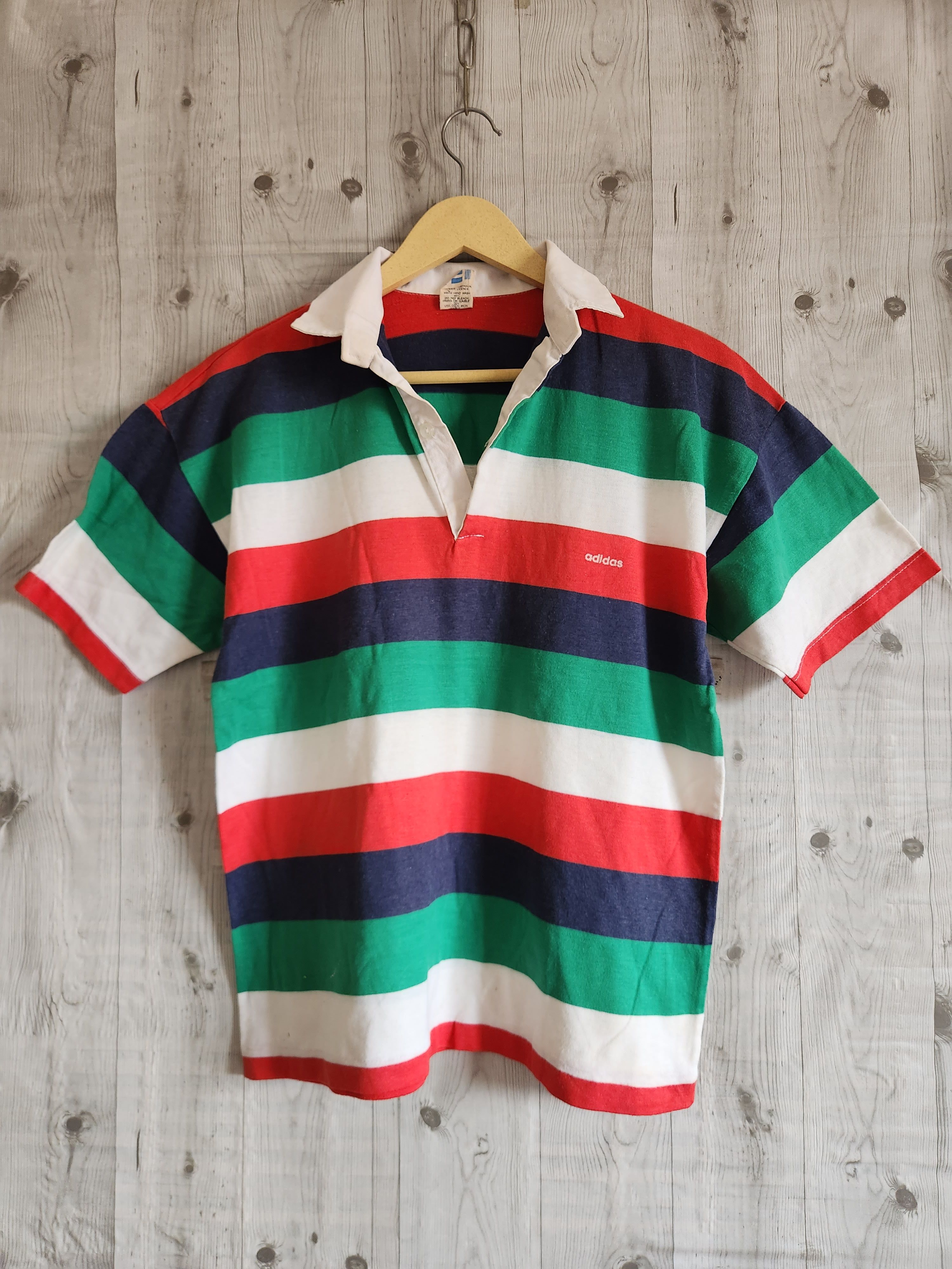 Vintage 1980s Adidas Trefoil Polo Shirt Polyester Cotton - 1