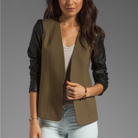 Theory Yaisa Pryor Ponti Leather Sleeve Asymmetrical Blazer - 2