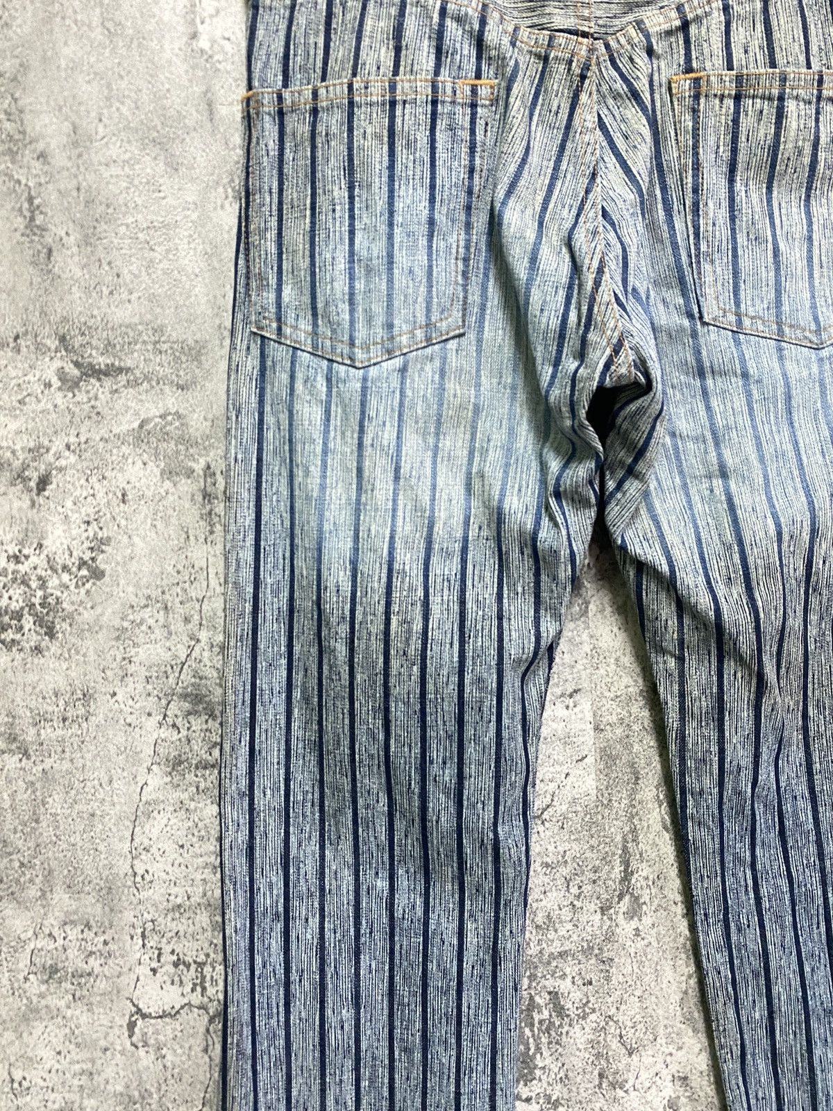 Vintage BLUE WAY Striped Blue Faded Denim - 10