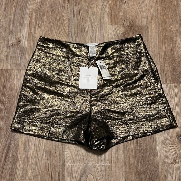 DVF Diane Von Furstenberg Clean Simca Gold Lame High Waist Shorts - 1