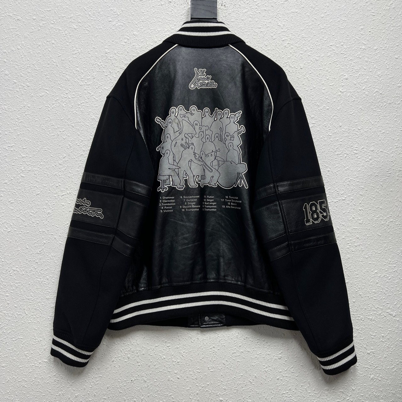 Louis Vuitton Lv SS23 music notation back portrait number black leather sleeve baseball jacket - 2