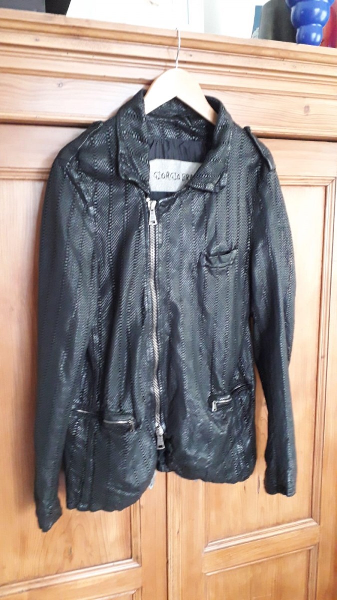 Giorgio Brato - Handmade Black Embossed Detail Leather Jacket Sz 48 - 2