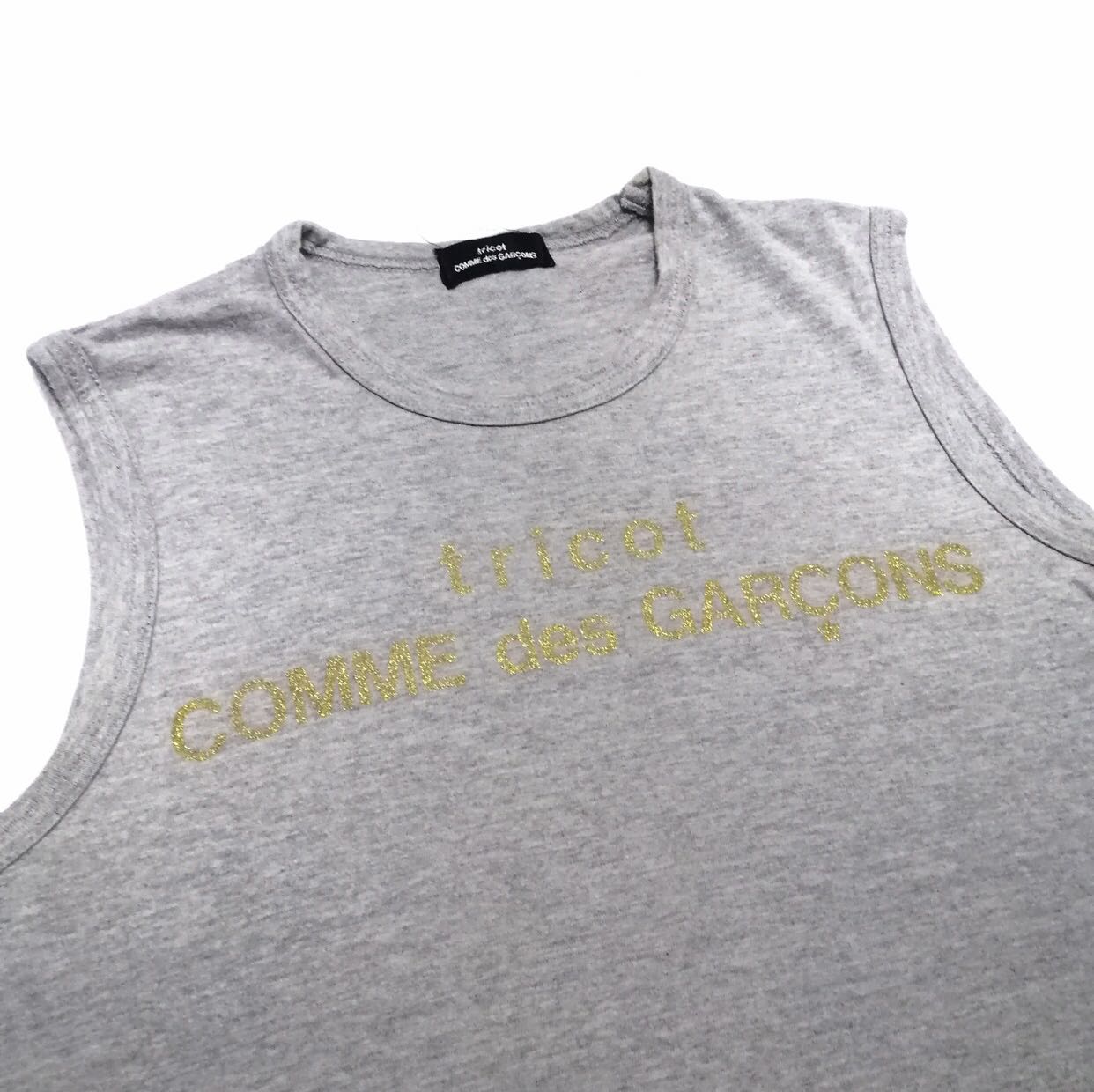🔥 2001 Comme des garcons tricot sleeveless glitter gold logo - 3