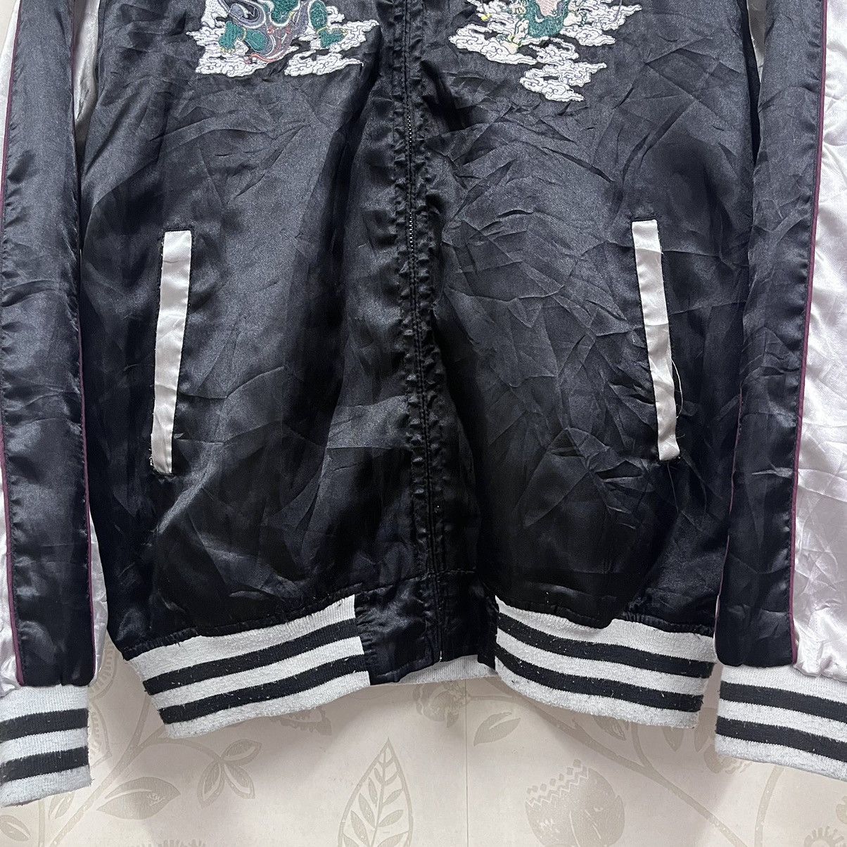 Vintage Satin Sukajan Japan God Embroidery Jacket - 7