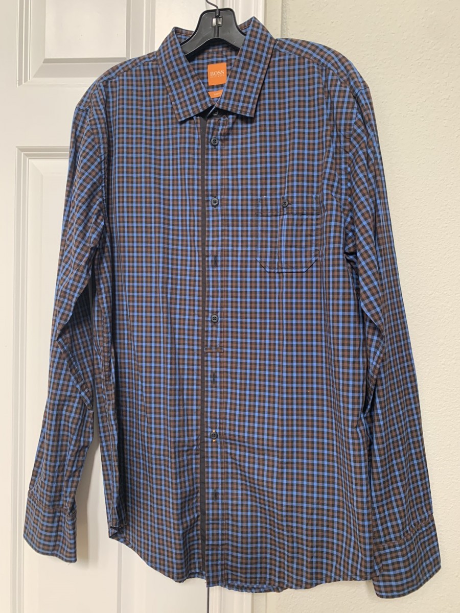 Hugo Boss - Black brown blue stripe shirt size xl - 1