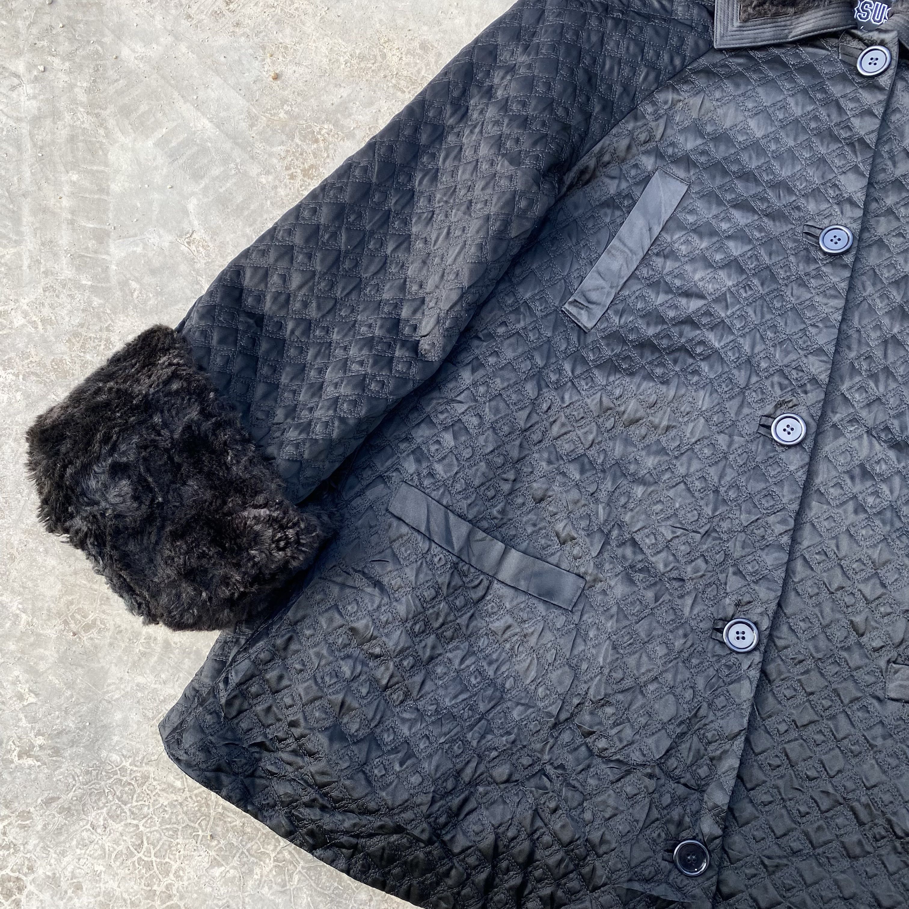 Versus GIANNI VERSACE Quilted Faux Fur Collar Coat Jacket - 8