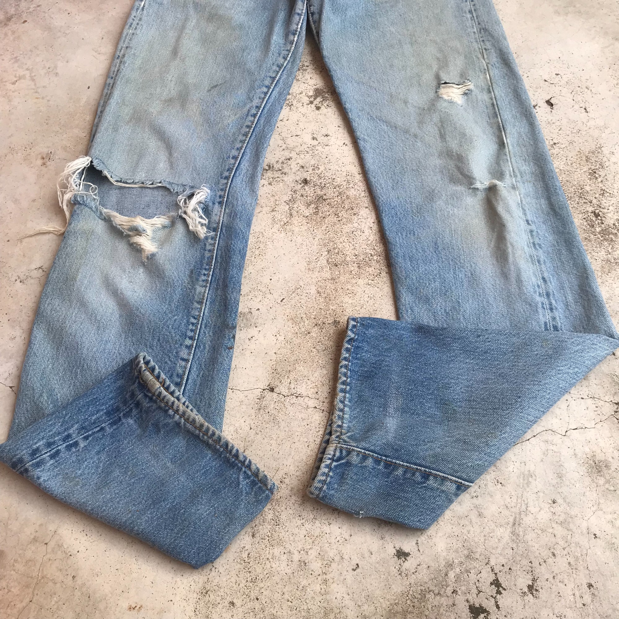 Vintage Levis 501 80's Rindem # 6 faded dirty Distressed redline selvedged  denim Waist 29x34 inch tr