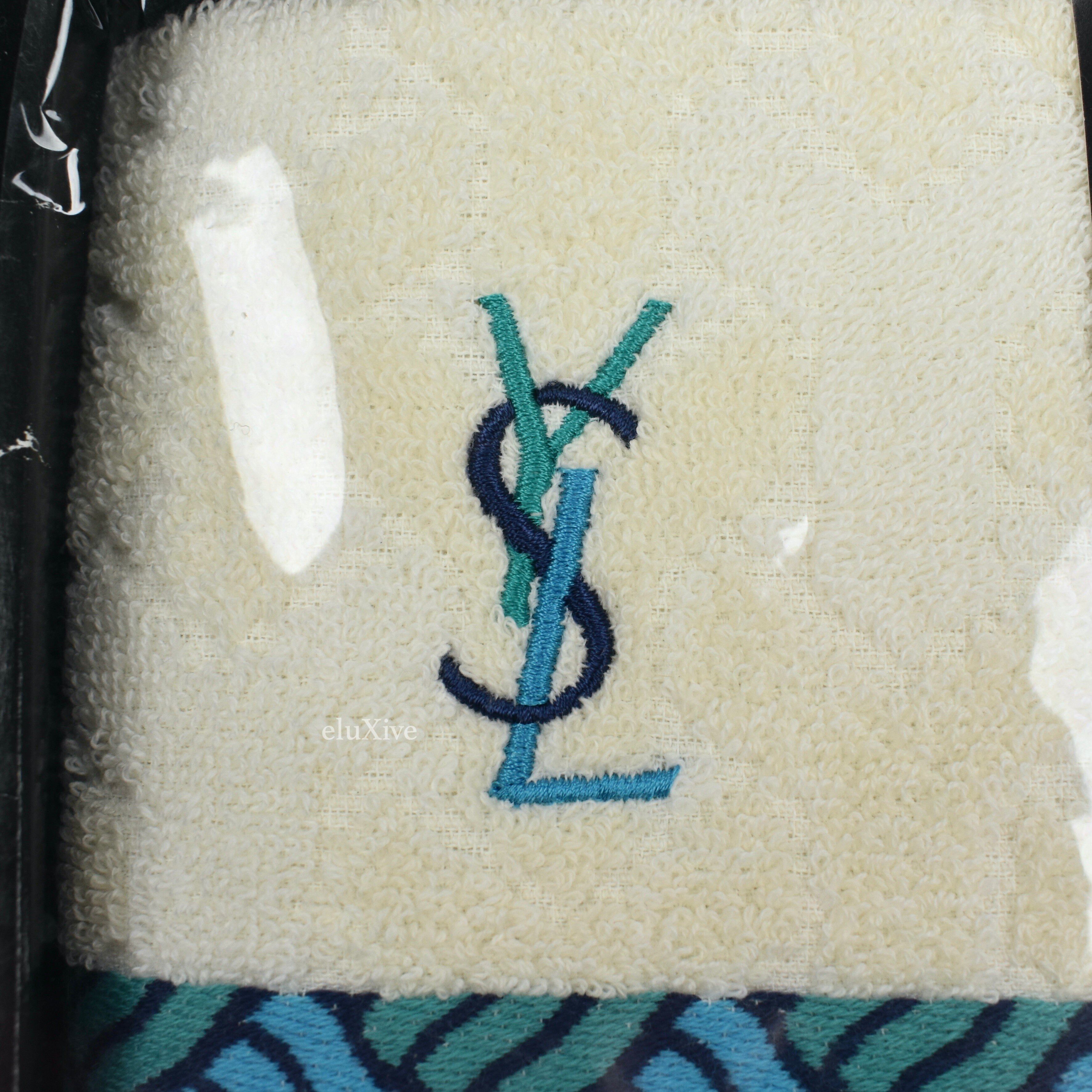 Yves Saint Laurent Ivory/Blue Set of 2 YSL Logo Hand Towels - 2