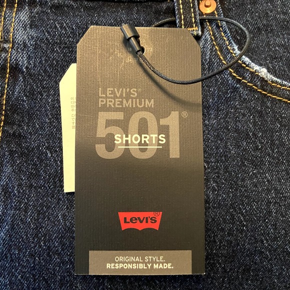 Levi's 501 Shorts Button Fly Mid Thigh High Rise Fray Hem Dark Wash 22W NWT - 4