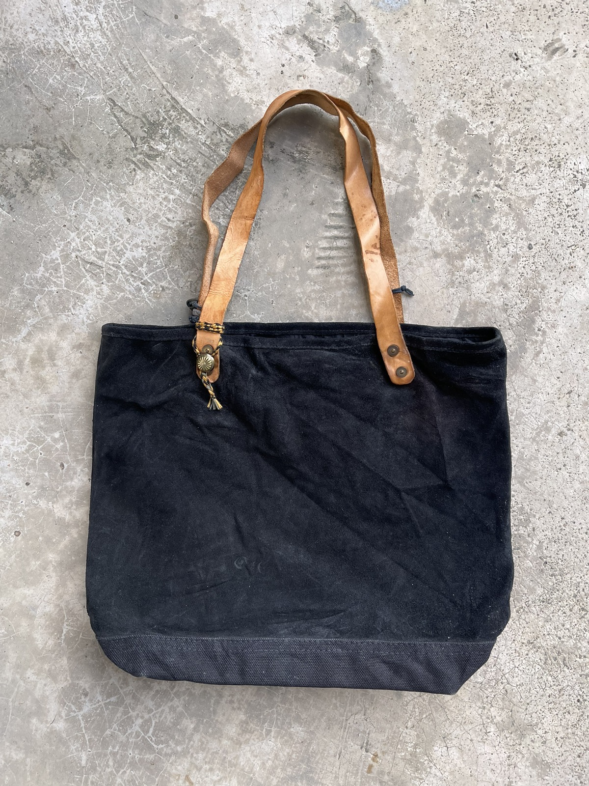 Bag - Black Suede Leather Wiffle Journal Standard Totes Bag