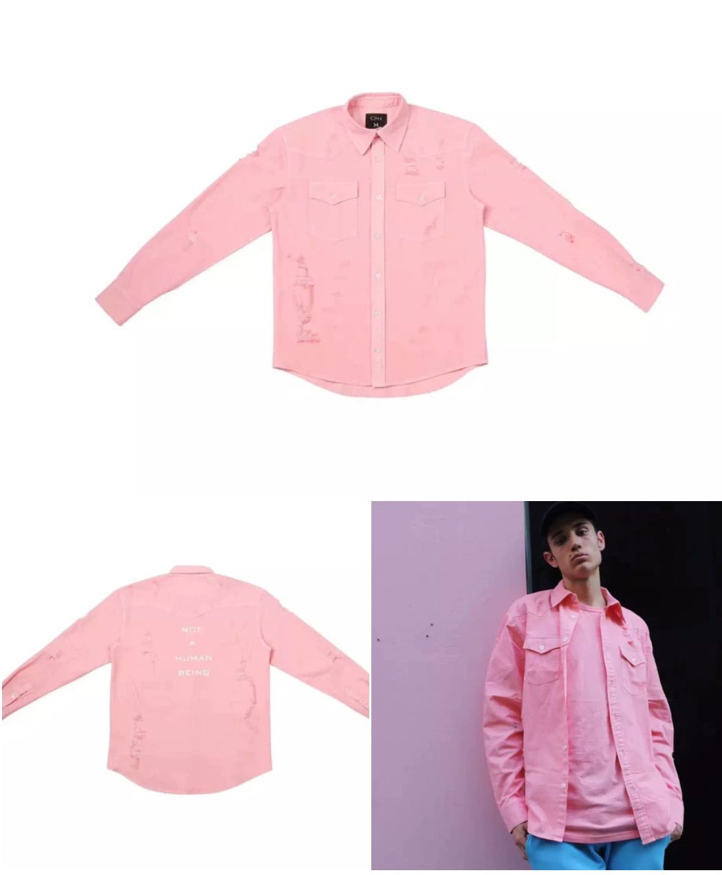 LA 15SS "MARSHMALLOW" Pink Distressed Shirt size M - 1