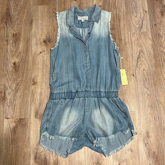 Vintage Havana Distressed Chambray Sleeveless Boho Western Romper - 3