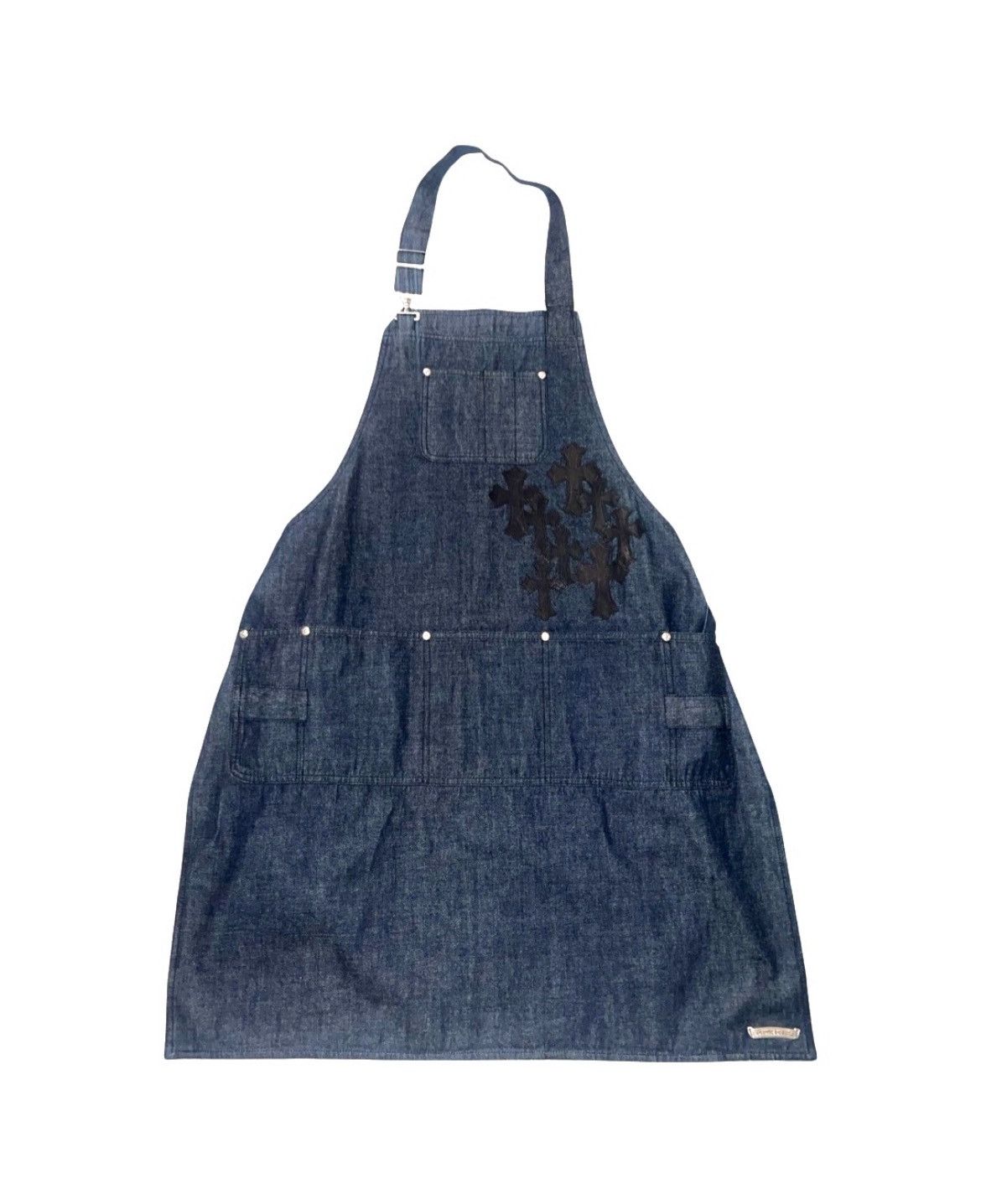Leather cross patch blue denim grilling cooking apron - 1