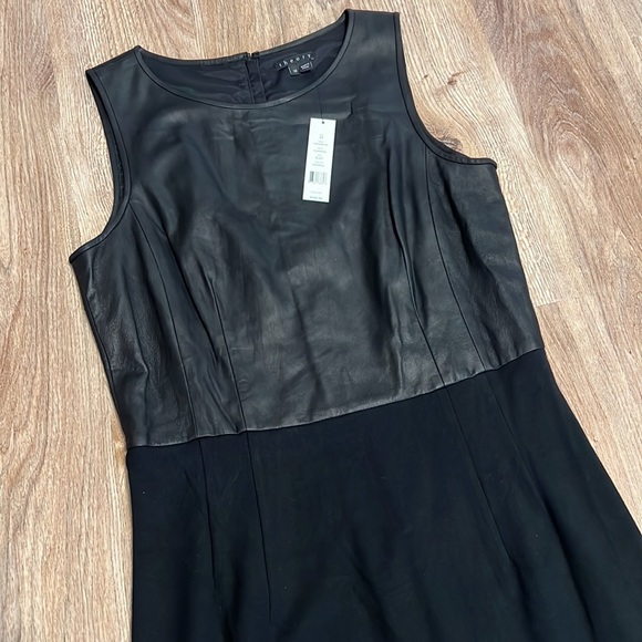 Theory Tirionne CK Classical Combo Leather & Ponte Black Sleeveless Dress - 15