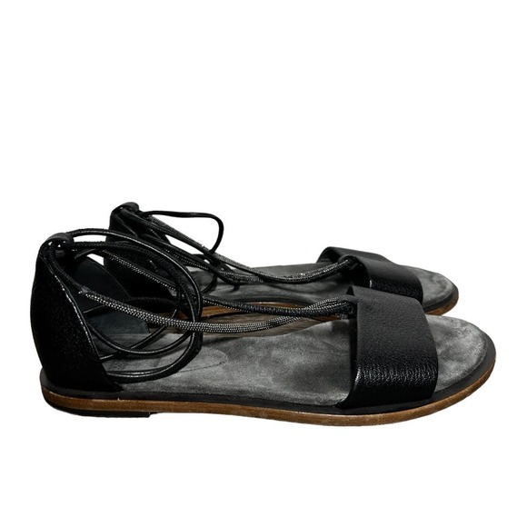 Brunello Cucinelli Monili Beaded Flat Sandal Leather Ankle Wrap Tie 38 7.5 - 2