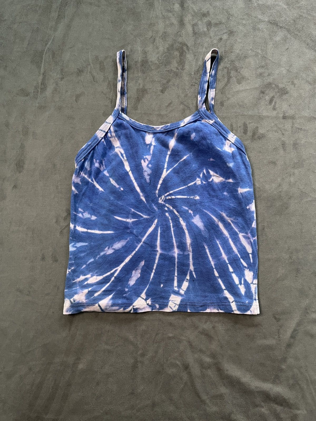 Deadstock Nepal Handmade Tie Dye Swirl Blue Tank Top OS - 8