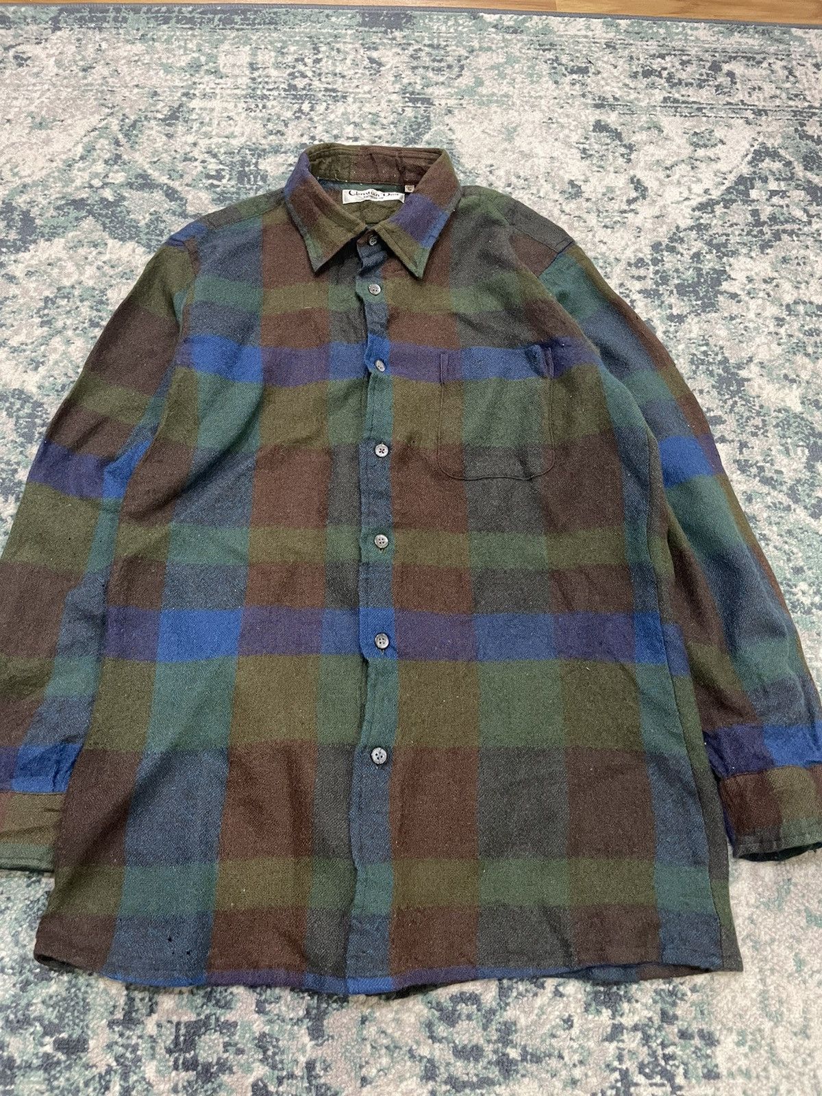 Rare Vintage 1980 Christian Dior Hair Flannel Button Up L/S - 9