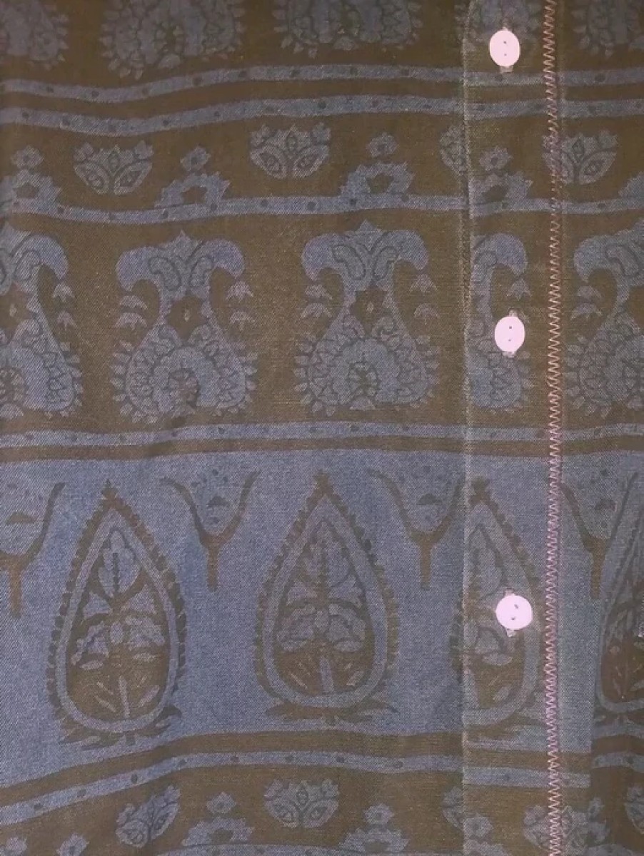 S-M Red Ear Indigo Pattern Paisley Floral Festival Shirt - 4