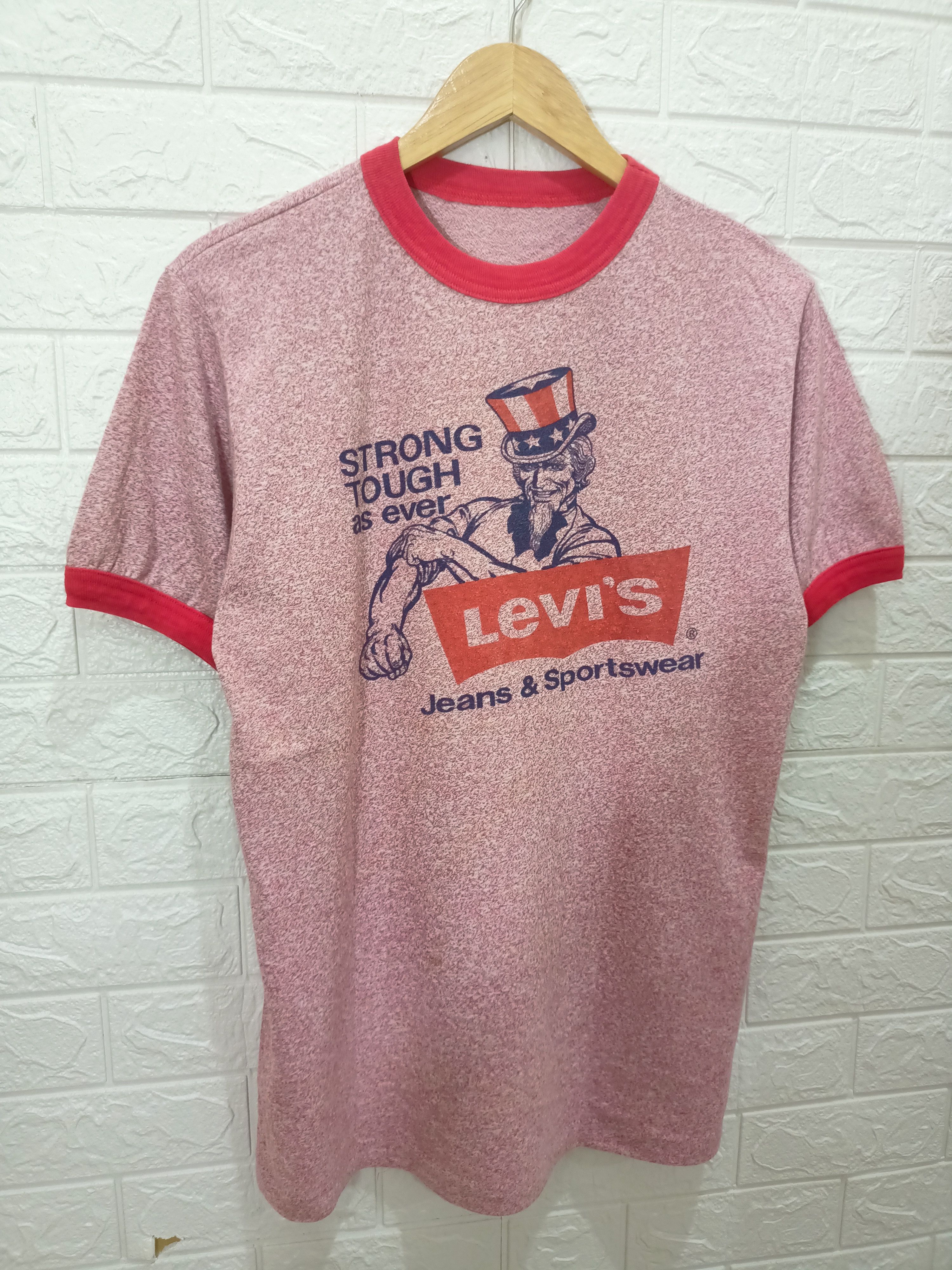 Rare Vintage 80s LEVIS Uncle Sam Strong Tough Printed Tee - 4