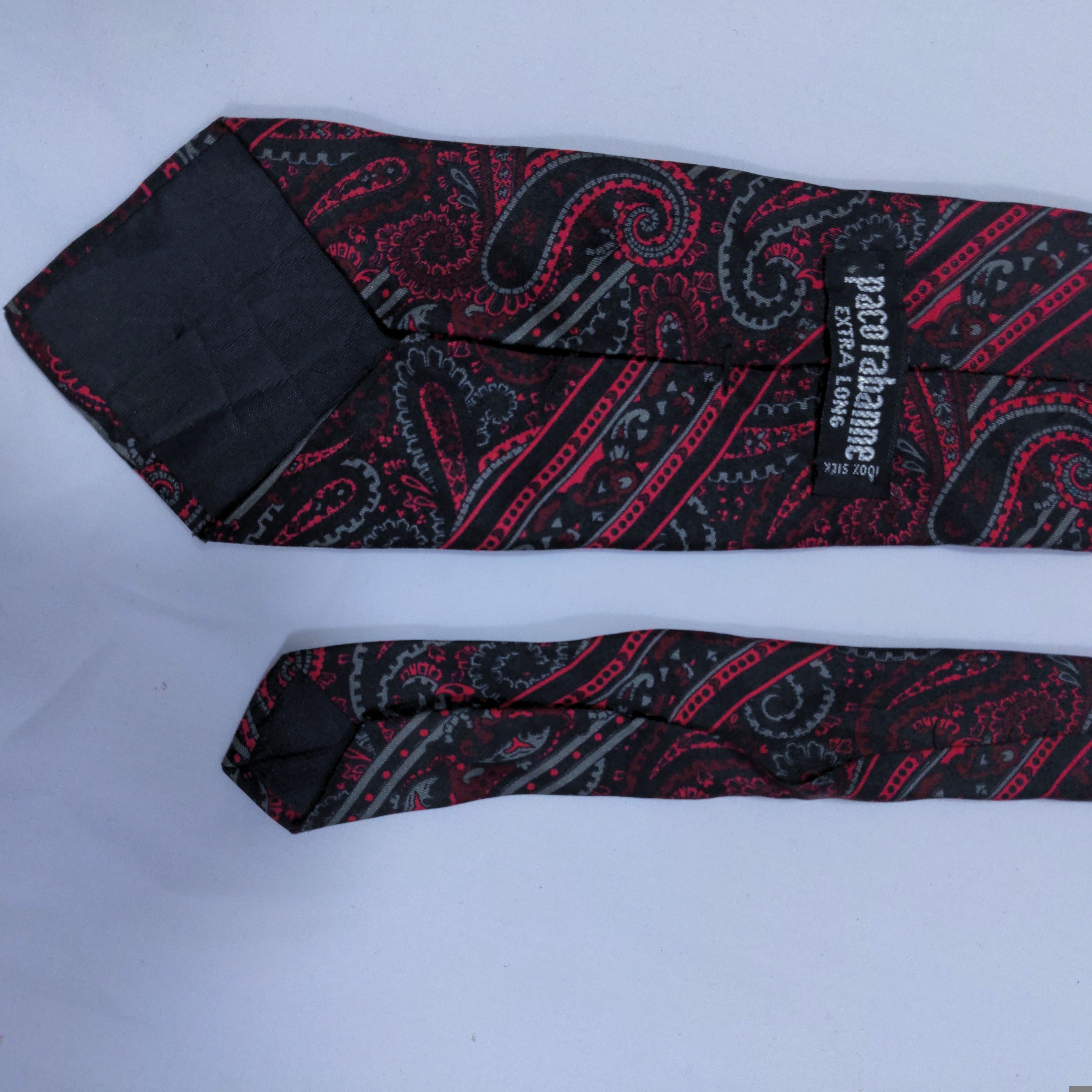 Designer - Vintage Paco Rabanne Extra Long Paisley Design Silk Neck Tie - 3