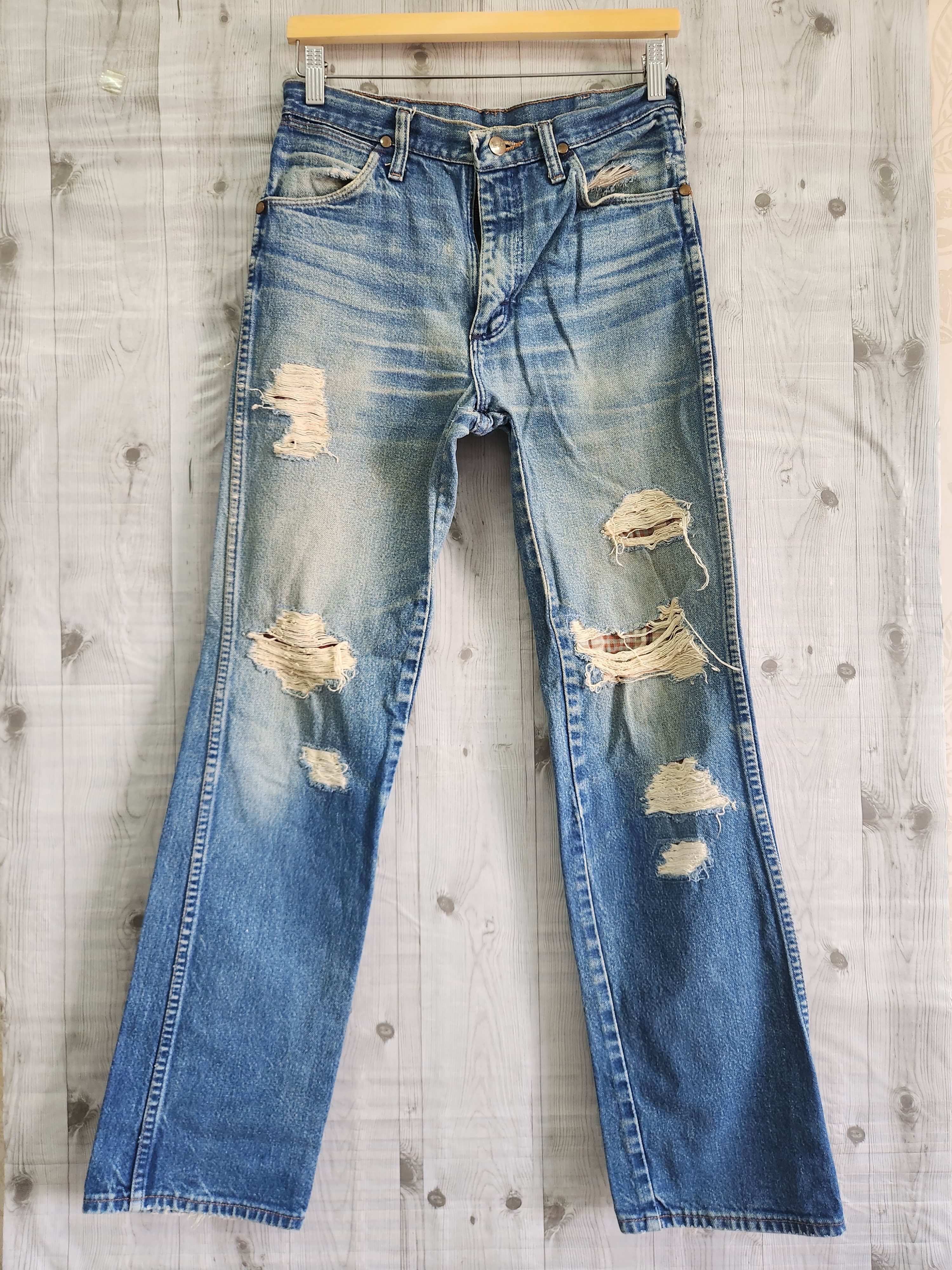 Distressed Denim Wrangler Straight Cut - 1