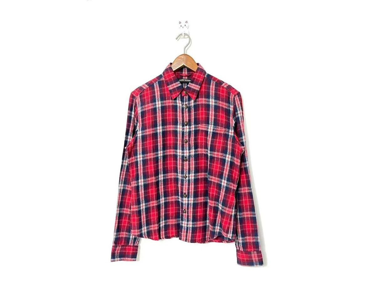 Leather cross patch button up plaid flannel - 1