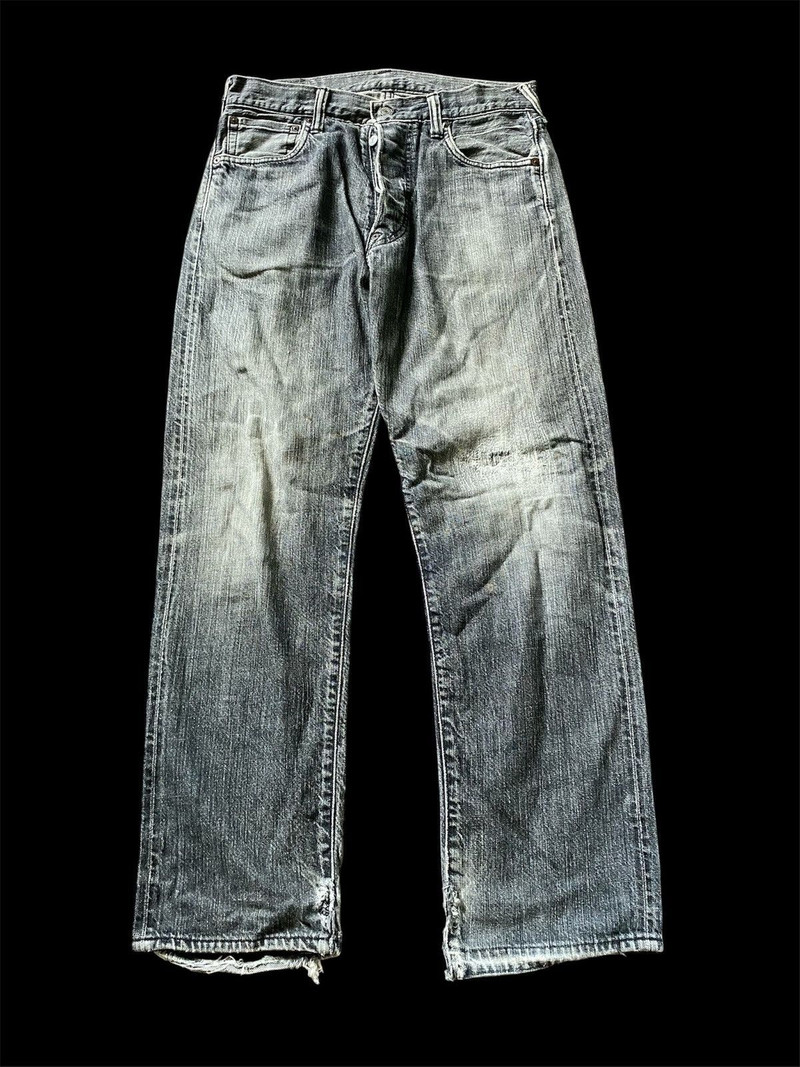 Vintage Evisu Distressed Faded Straight-Leg Denim Jeans - 1